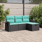 4-piece Loungeset with cushions poly rattan black