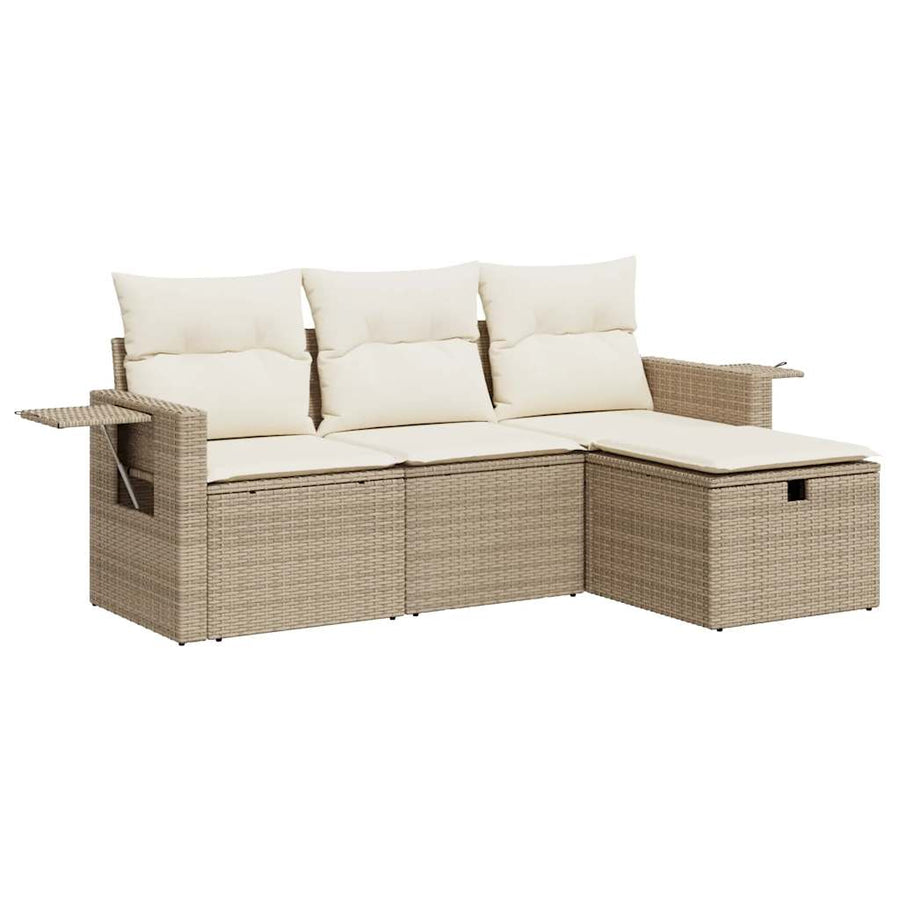 4-delige Loungeset met kussens poly rattan beige