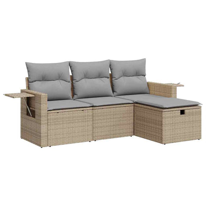 4-delige Loungeset met kussens poly rattan beige