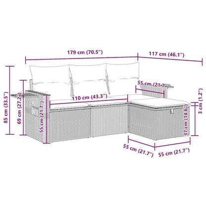 4-delige Loungeset met kussens poly rattan beige