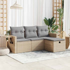 4-delige Loungeset met kussens poly rattan beige