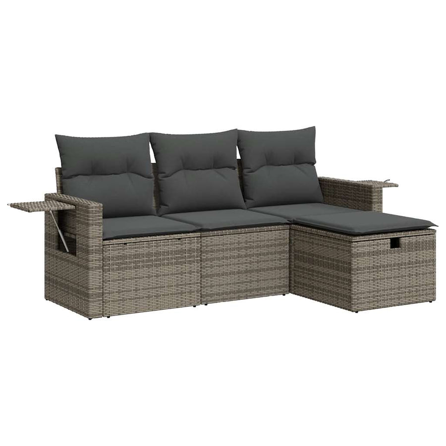 4-delige Loungeset met kussens poly rattan grijs