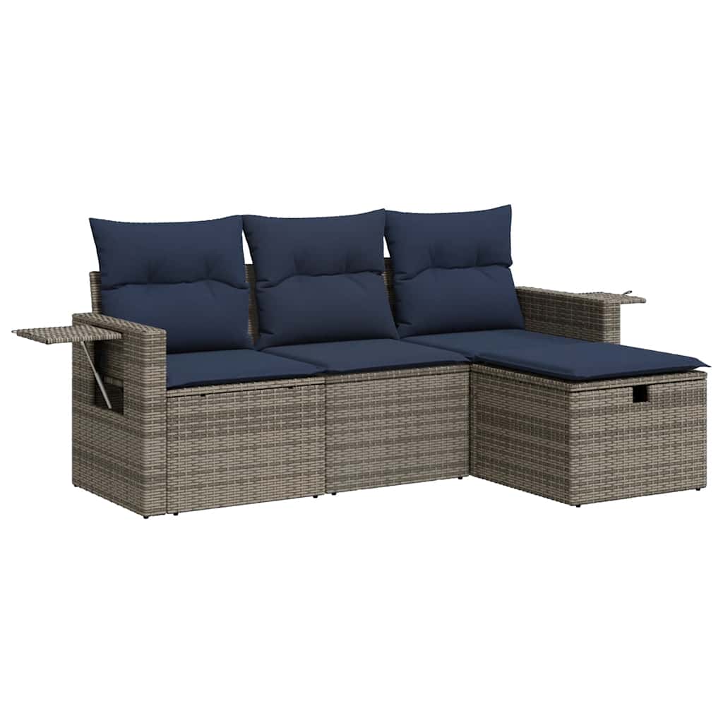 4-delige Loungeset met kussens poly rattan grijs
