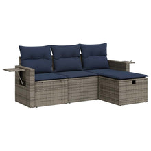 4-delige Loungeset met kussens poly rattan grijs