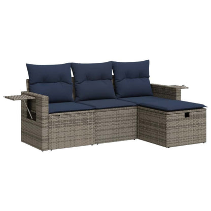 4-delige Loungeset met kussens poly rattan grijs