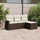 4-delige Loungeset met kussens poly rattan bruin