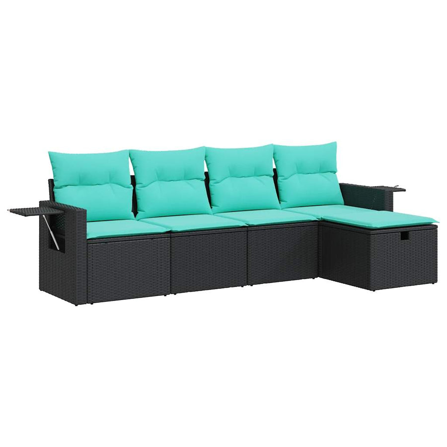5-delige Loungeset met kussens poly rattan zwart