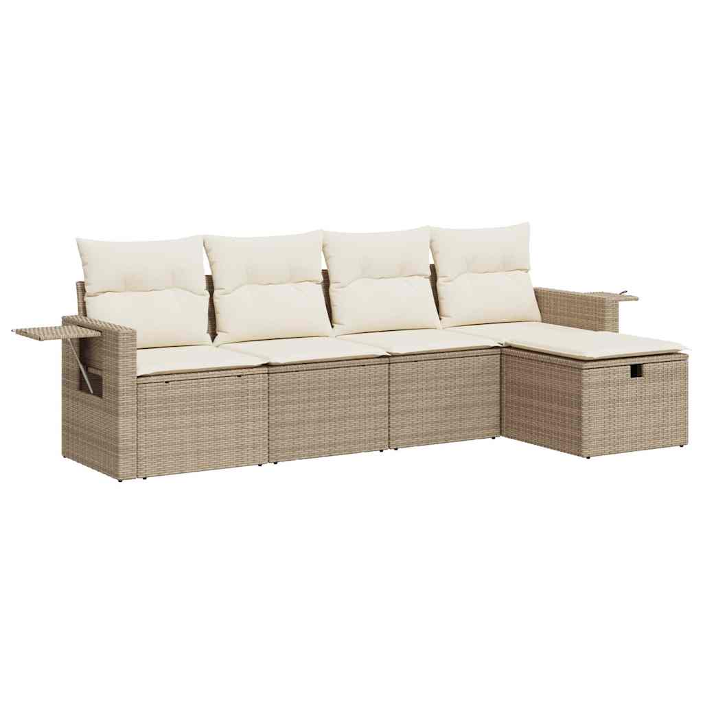 5-delige Loungeset met kussens poly rattan beige