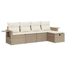 5-delige Loungeset met kussens poly rattan beige