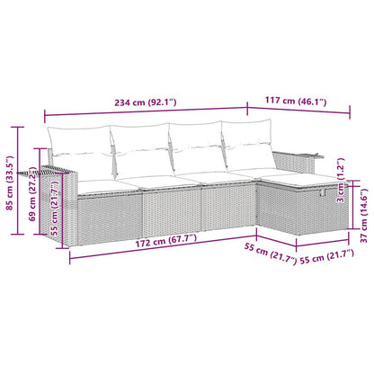 5-delige Loungeset met kussens poly rattan beige
