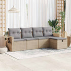 5-piece Loungeset with Cushions Poly Rattan Beige
