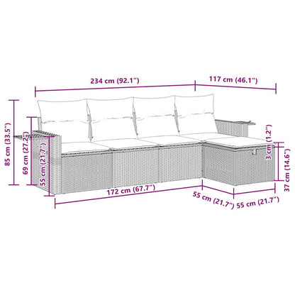 5-delige Loungeset met kussens poly rattan grijs
