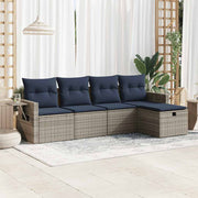 5-piece Loungeset with cushions poly rattan grey