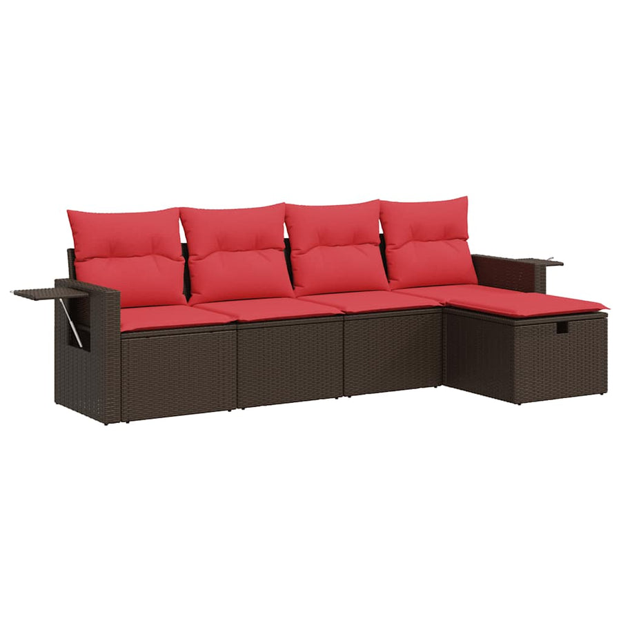 5-delige Loungeset met kussens poly rattan bruin
