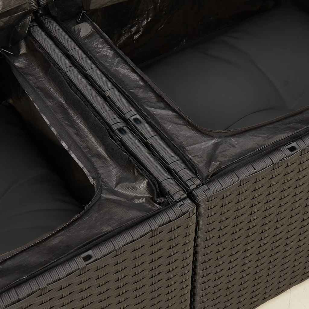 6-delige Loungeset met kussens poly rattan zwart