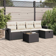 Loungeset poly rattan zwart 6-delig