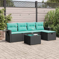 6-delige Loungeset met kussens poly rattan zwart