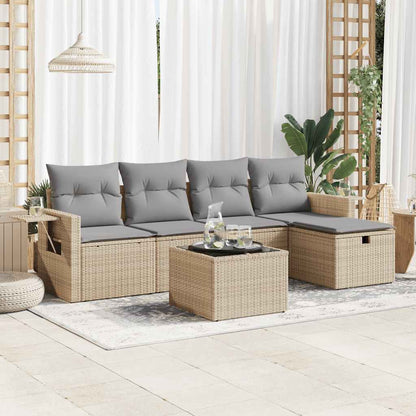 6-delige Loungeset met kussens poly rattan beige