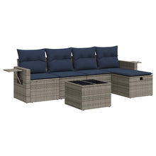 6-delige Loungeset met kussens poly rattan grijs