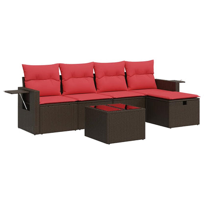 6-delige Loungeset met kussens poly rattan bruin