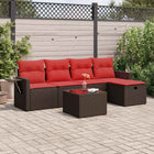 6-piece Lounge Set with Cushions Poly Rattan Brown