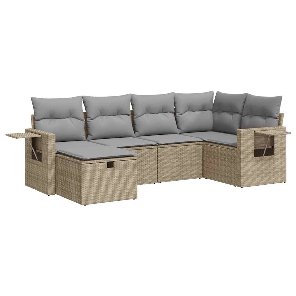 6-delige Loungeset met kussens poly rattan beige