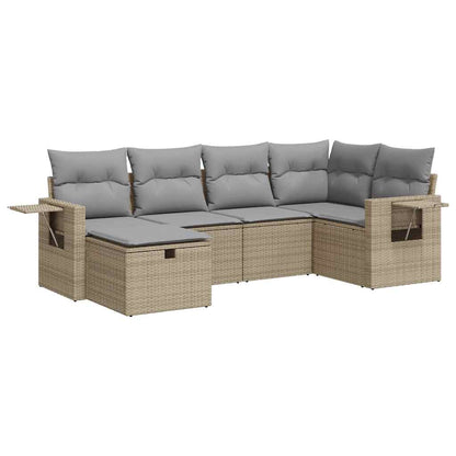 6-delige Loungeset met kussens poly rattan beige