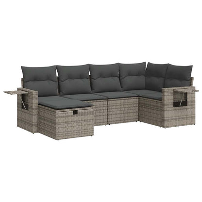 6-delige Loungeset met kussens poly rattan grijs