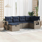 Loungeset poly rattan grijs 6-delig