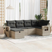 6-piece Lounge Set with cushions poly rattan light grey