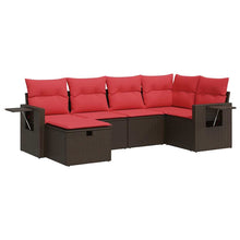 6-delige Loungeset met kussens poly rattan bruin