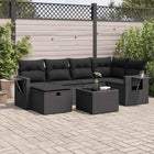 7-delige Loungeset met kussens poly rattan zwart