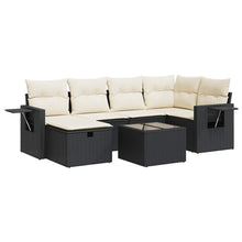 7-delige Loungeset met kussens poly rattan zwart