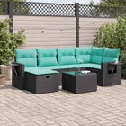 7-piece lounge set with cushions poly rattan black