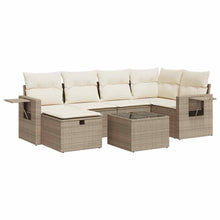7-delige Loungeset met kussens poly rattan beige