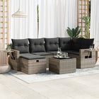 7-delige Loungeset met kussens poly rattan grijs