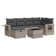 7-delige Loungeset met kussens poly rattan lichtgrijs