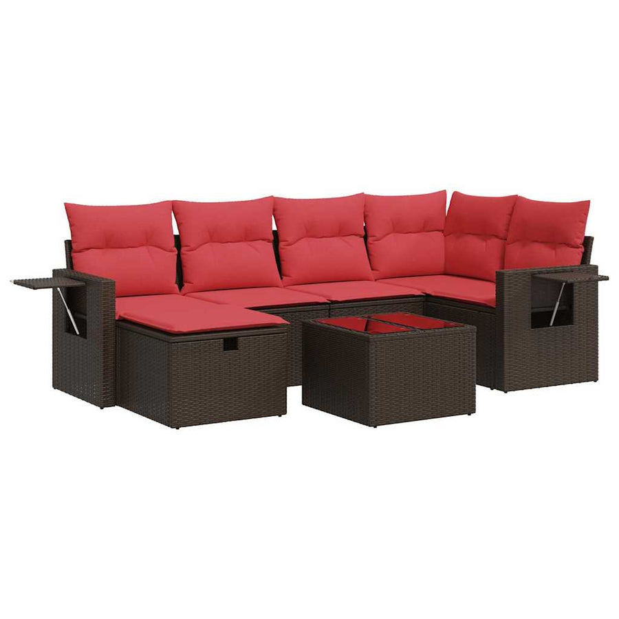 7-delige Loungeset met kussens poly rattan bruin