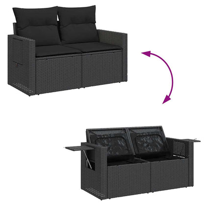 7-delige Loungeset met kussens poly rattan zwart