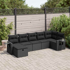 7-delige Loungeset met kussens poly rattan zwart