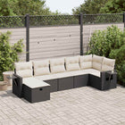 7-delige Loungeset met kussens poly rattan zwart