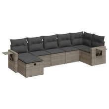 7-delige Loungeset met kussens poly rattan grijs