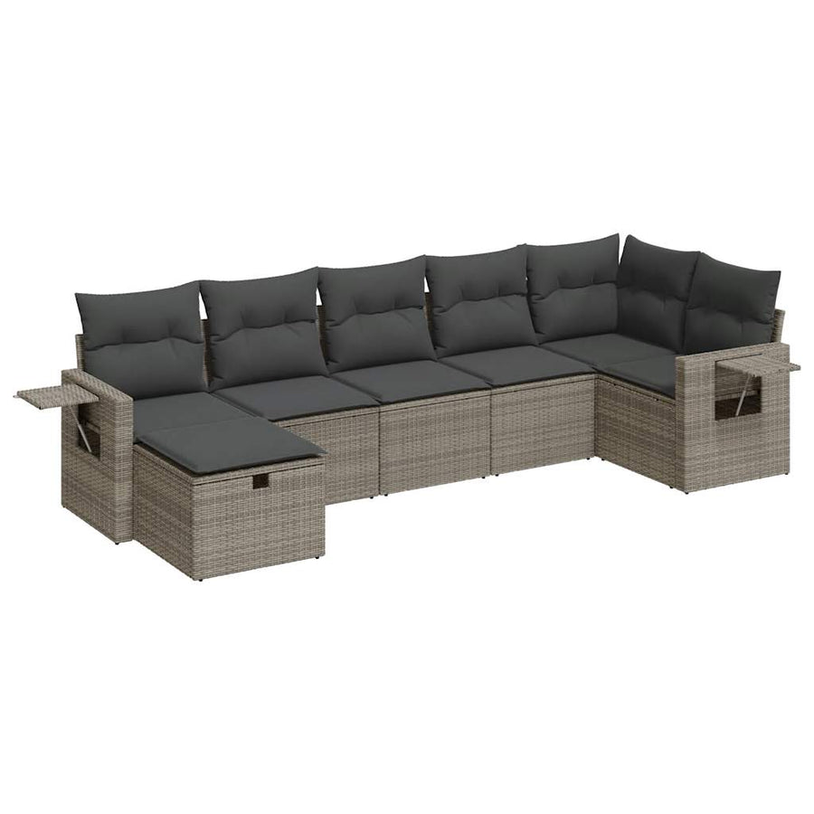 7-delige Loungeset met kussens poly rattan grijs