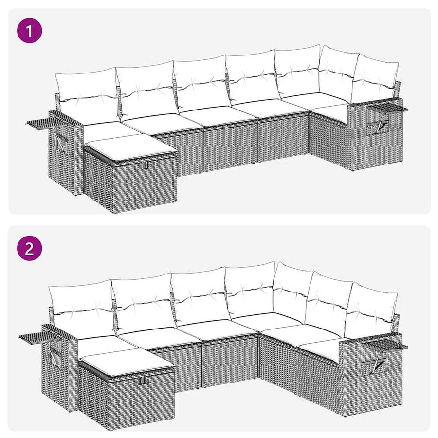 7-delige Loungeset met kussens poly rattan grijs