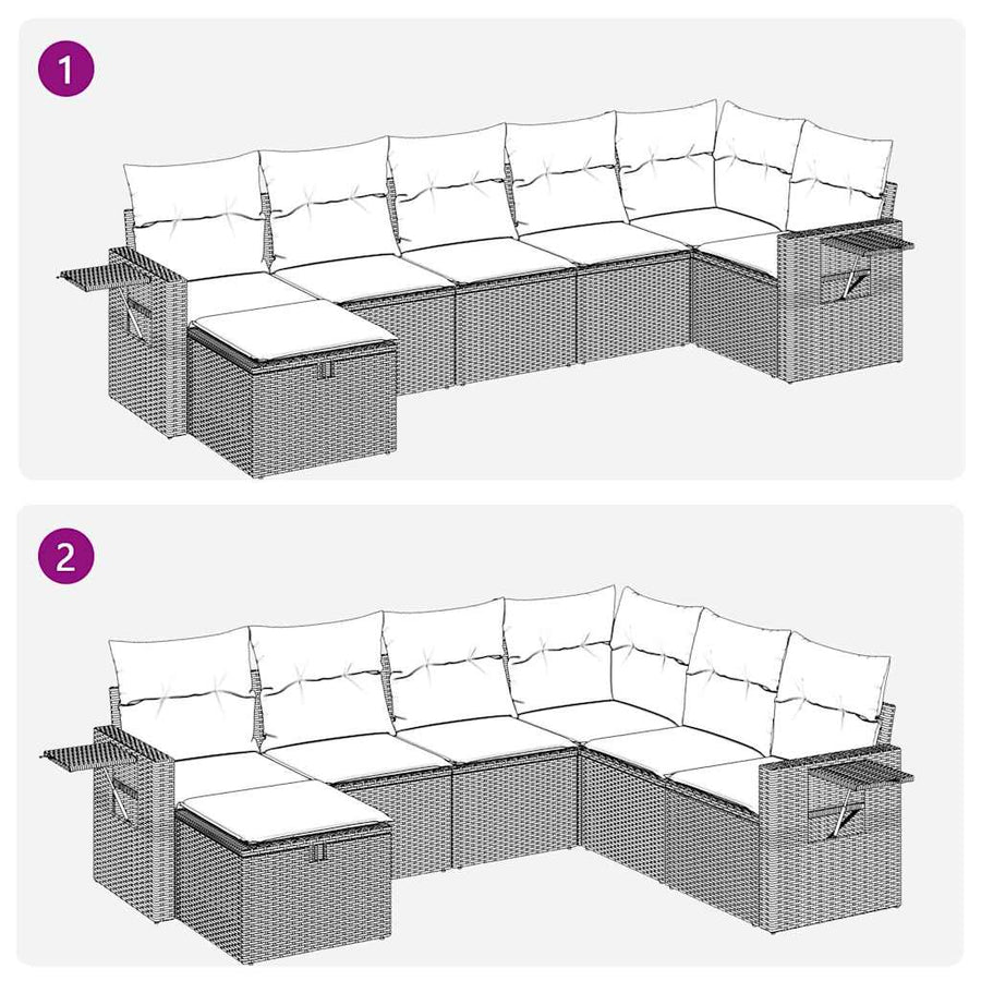 7-delige Loungeset met kussens poly rattan grijs