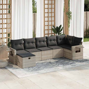 7-piece Lounge Set with cushions poly rattan light grey