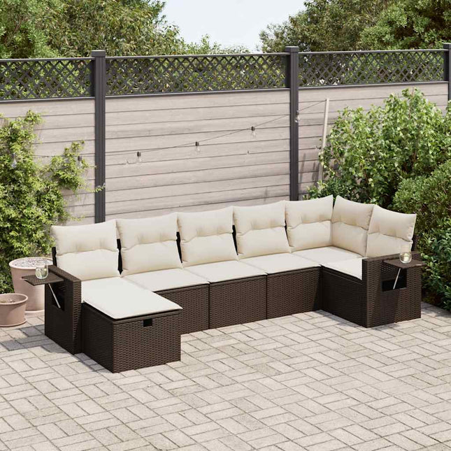 7-delige Loungeset met kussens poly rattan bruin