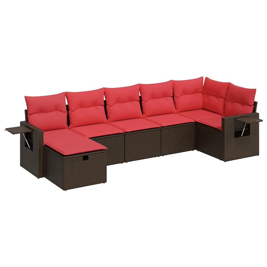 7-delige Loungeset met kussens poly rattan bruin