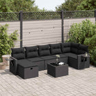 8-delige Loungeset met kussens poly rattan zwart