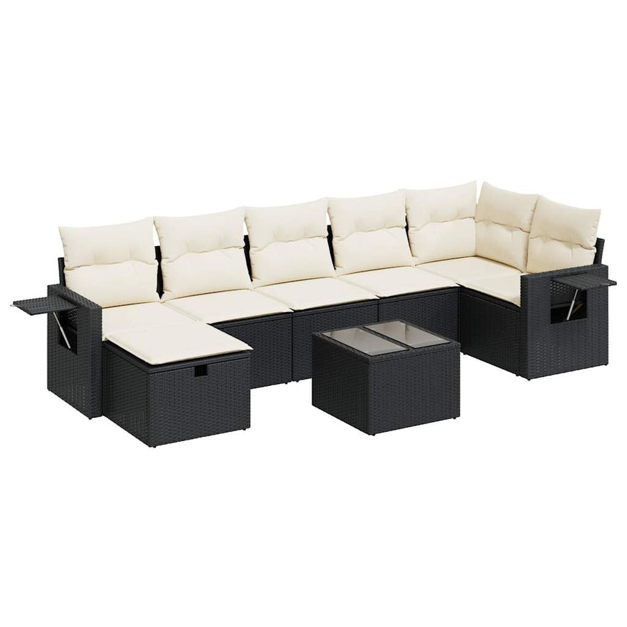 8-delige Loungeset met kussens poly rattan zwart